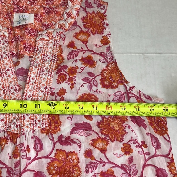 Sigrid Olsen Orange Floral Sleeveless Embroidered Boho Blouse Top Size Medium - Picture 6 of 8